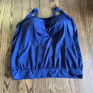 Lands End Womens Solid Navy Blue Banded Tankini Swim Suit Top Plus Size 16DD